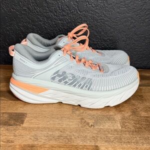 Hoka Bondi 7 Men’s Running Shoes - Light Gray with Orange Accents Size 9